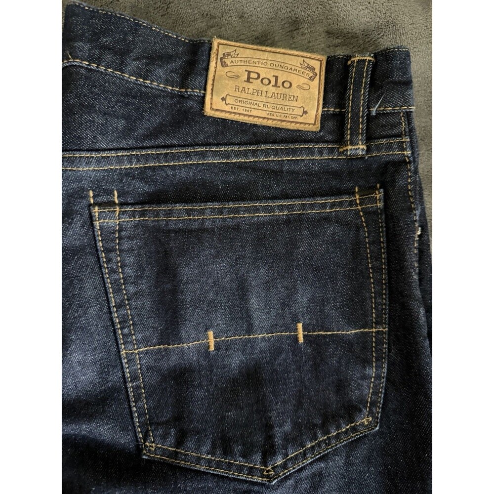 Polo Ralph Lauren R154SD Slim Straight Jeans 36x30 Dark Denim RL Leather Patch - Picture 12 of 14